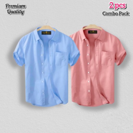 2 Pcs Half Shirt -Cream+Sky