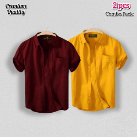 2 Pcs Half Shirt -Meroon+Yellow