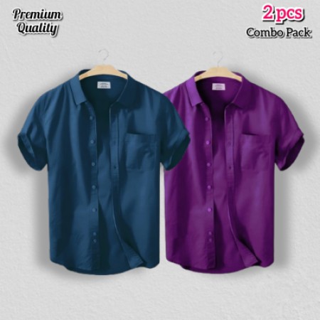 2 Pcs Half Shirt -Purple +Teal