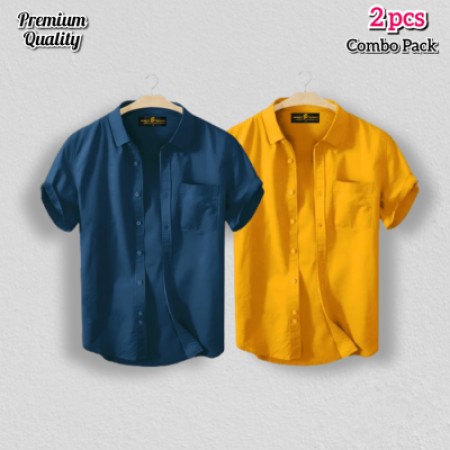 2 Pcs Half Shirt -Yellow+Teal