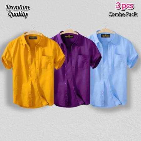 3 Pcs Half Shirt -Sky+Purple+Yellow