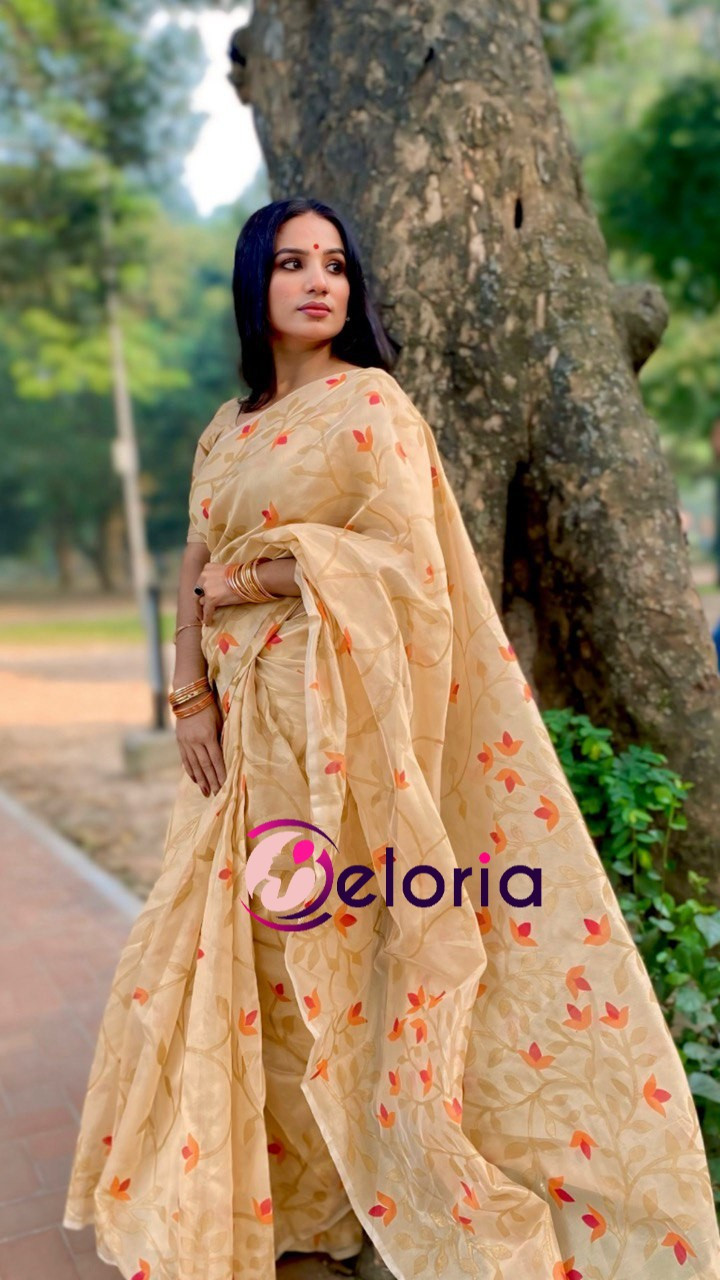প্রিমিয়াম গোল্ডেন সিল্ক স্বর্নলতা শাড়ী HF 003 ব্লাউজ পিছ সহ