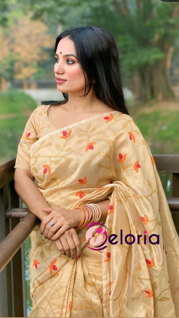 প্রিমিয়াম গোল্ডেন সিল্ক স্বর্নলতা শাড়ী HF 003 ব্লাউজ পিছ সহ
