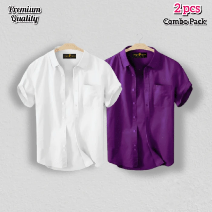 2 Pcs Half Shirt -Purple+White