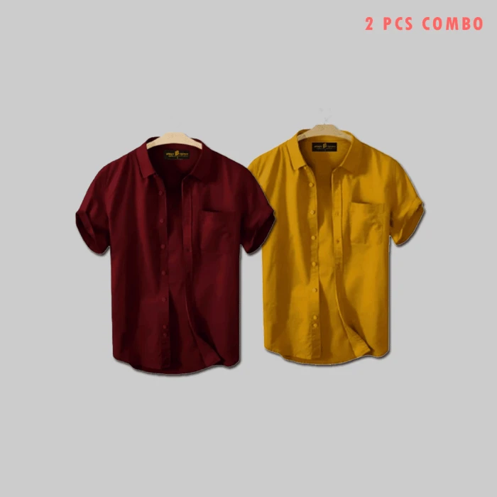 2 Pcs Half Shirt -Meroon+Kathali