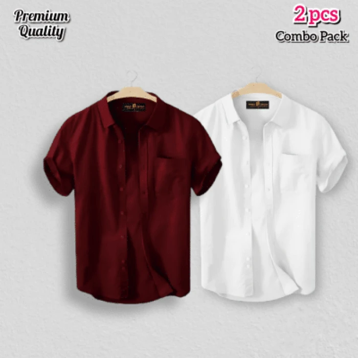 2 Pcs Half Shirt -Meroon+White